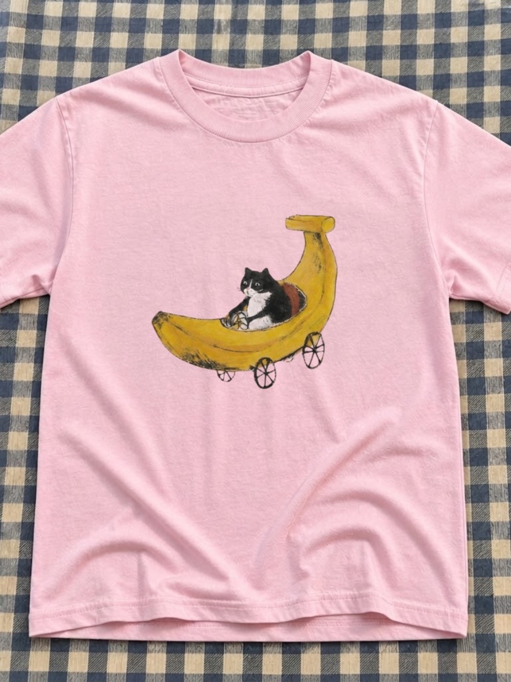 Vintage Light Pink Funny Cat Banana Tee - Unbranded